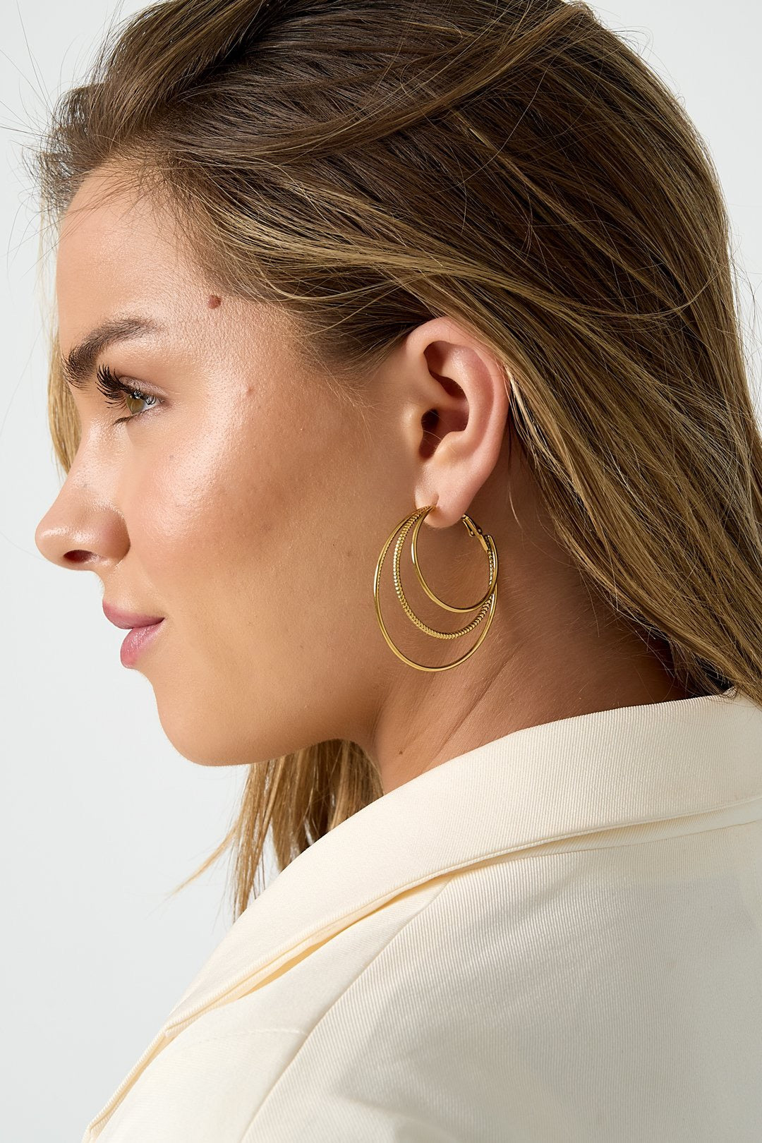 Triple - oorbellen goud