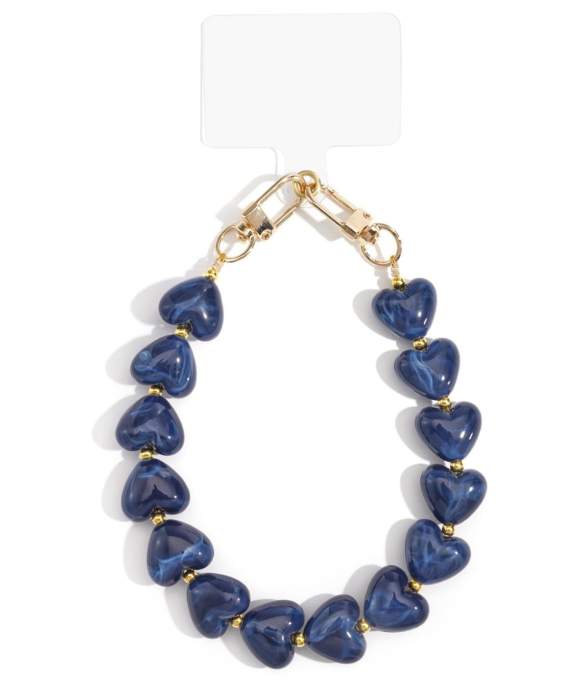 Blue harts - telefoonkoordje goud