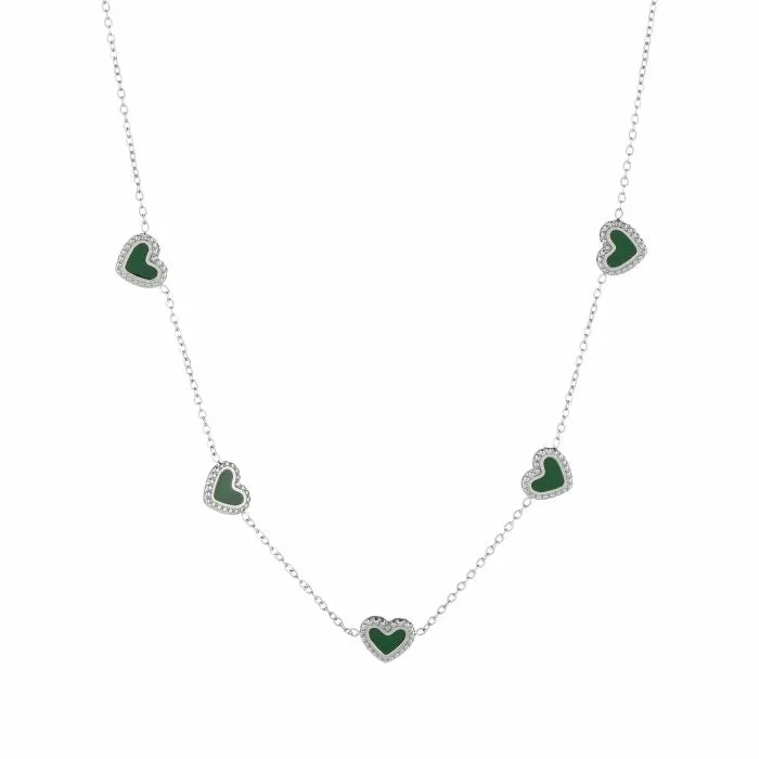 Green hearts - kettinkje zilver