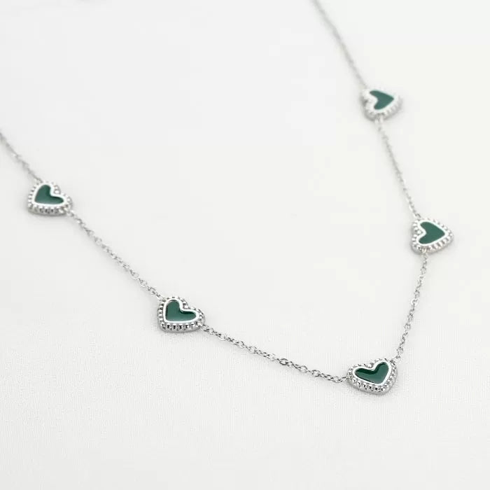 Green hearts - kettinkje zilver